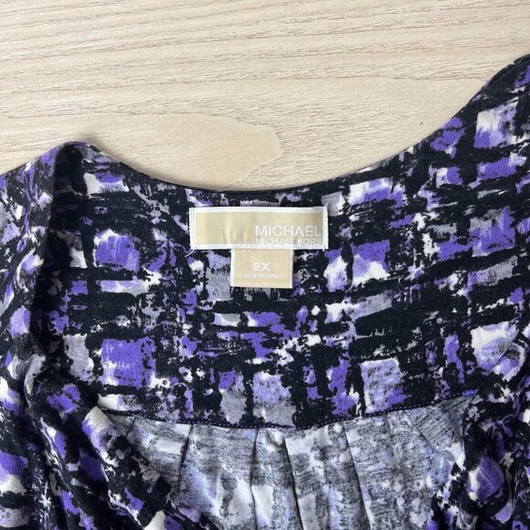 Michael Kors Sleeveless Blouse Plus Size 2X Cowl Neck Purple Black White Knit - Picture 5 of 7